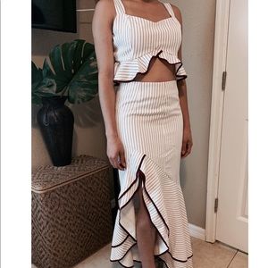 Burgundy & White pin stripped 2-piece set